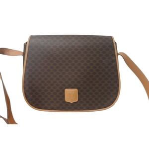Celine Shoulder Bag Canvas Macadam Brown Coated